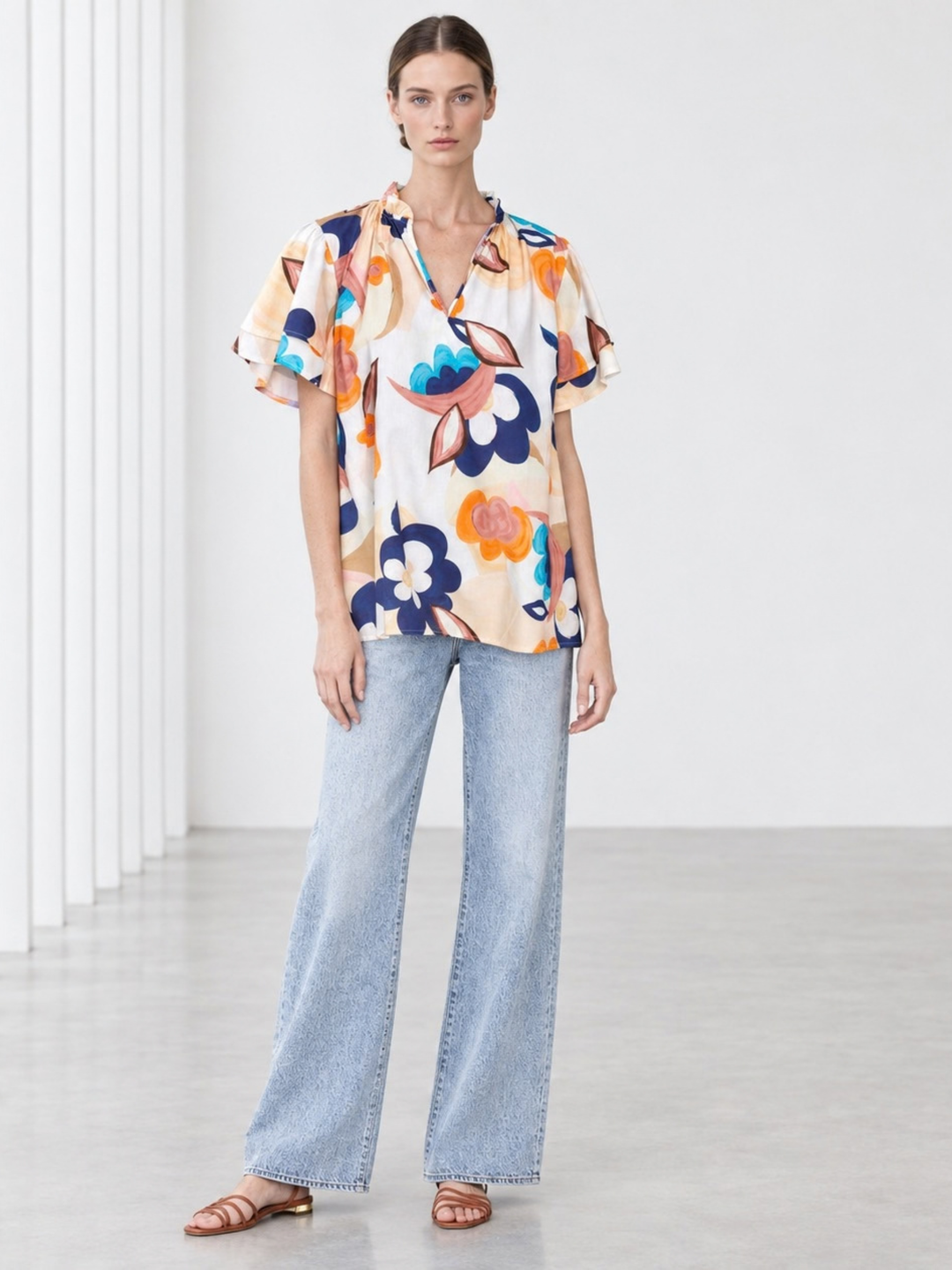 Eunice Ruffle Neck Tiered Flutter Sleeve Top