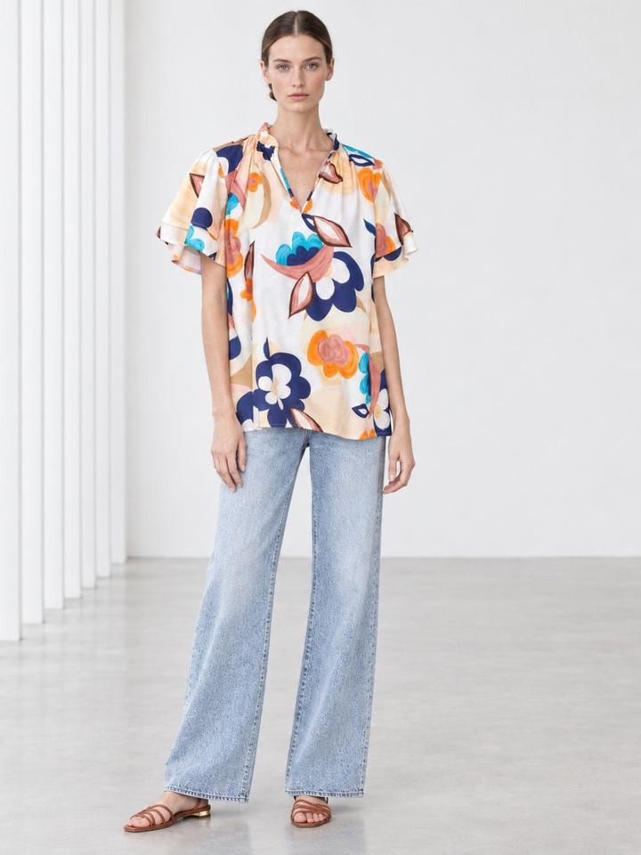 Eunice Ruffle Neck Tiered Flutter Sleeve Top