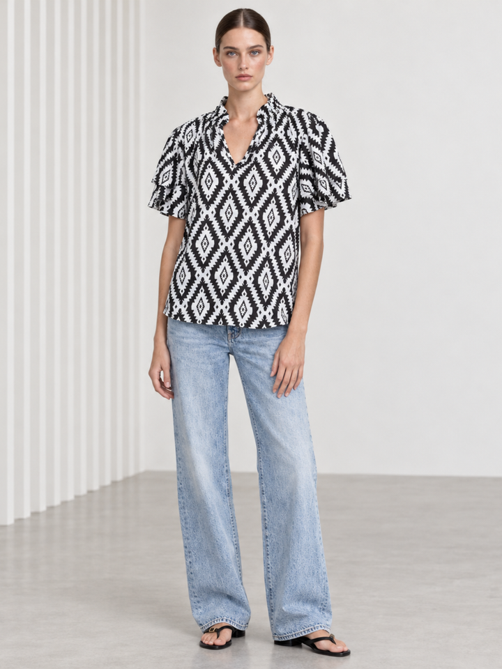 Eunice Ruffle Neck Tiered Flutter Sleeve Top