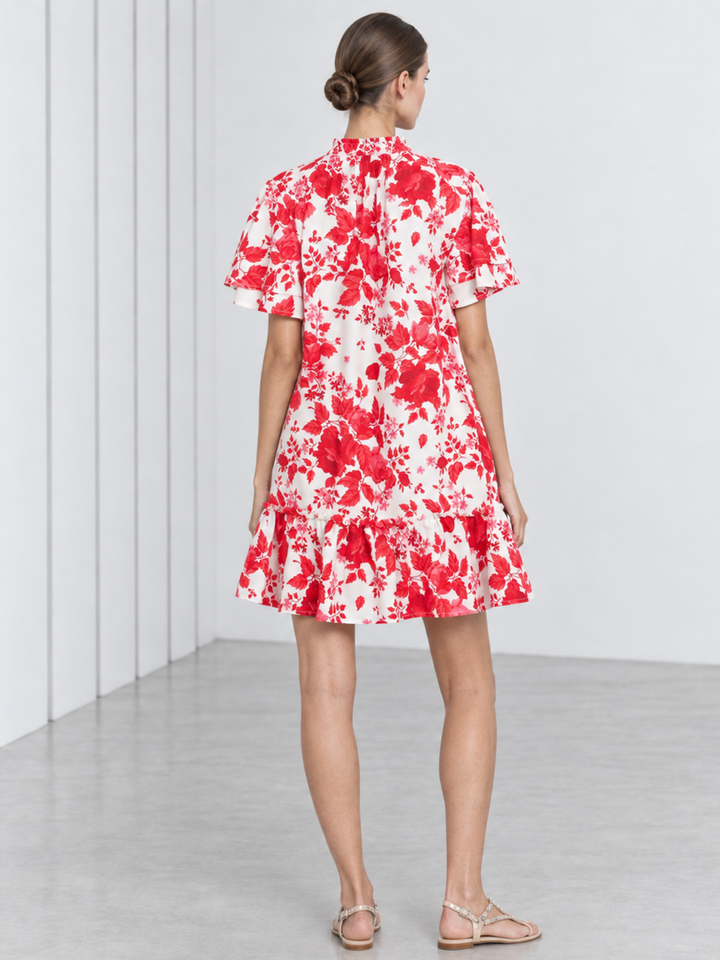 Jael Ruffle Neck Tiered Flutter Sleeve Shift Dress