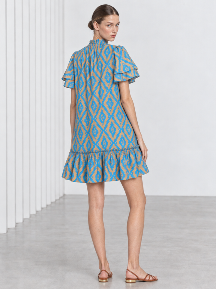 Jael Ruffle Neck Tiered Flutter Sleeve Shift Dress