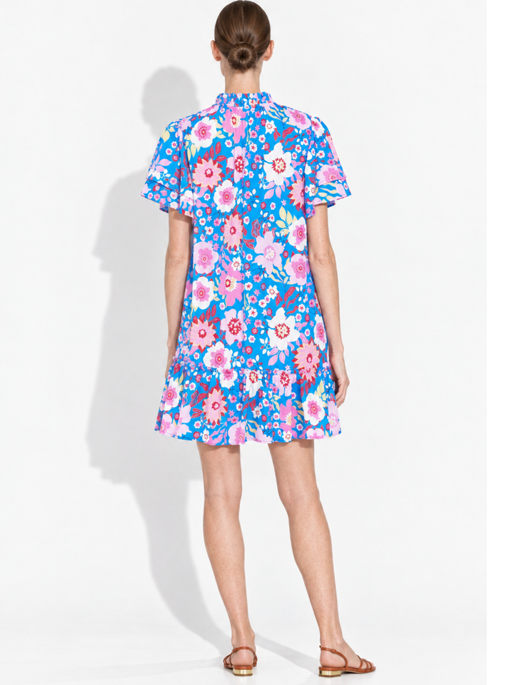 Jael Ruffle Neck Tiered Flutter Sleeve Shift Dress