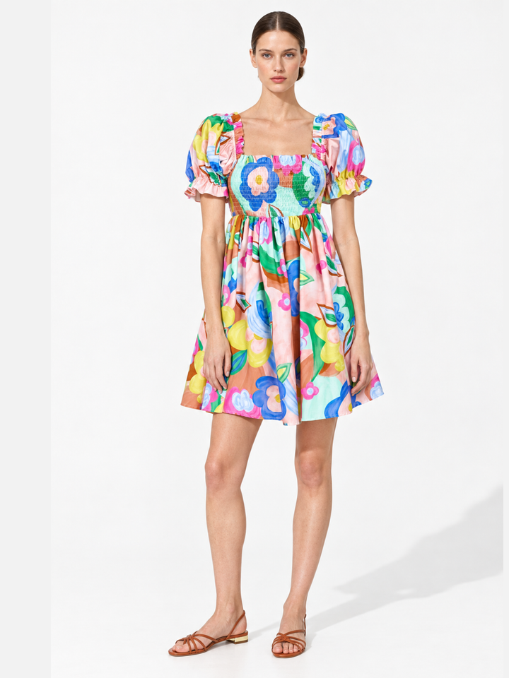 Lenna Smocked Bodice Puff Sleeve Mini Dress