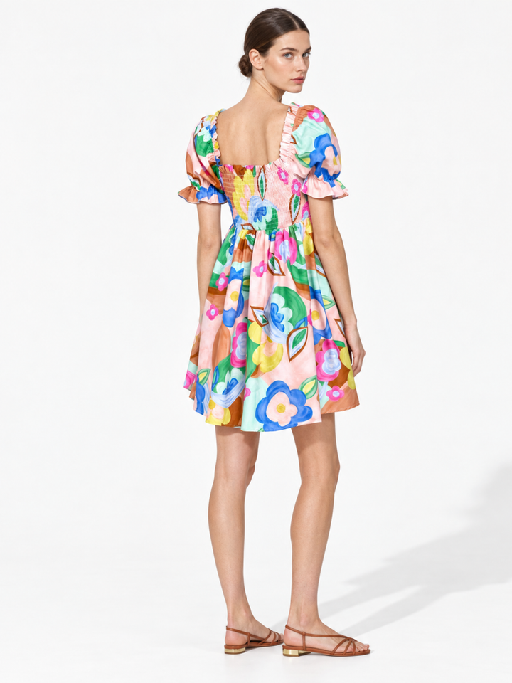 Lenna Smocked Bodice Puff Sleeve Mini Dress