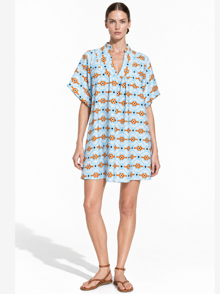 Nicola Ruffle Neck Gathered Flutter Sleeve Mini Dress