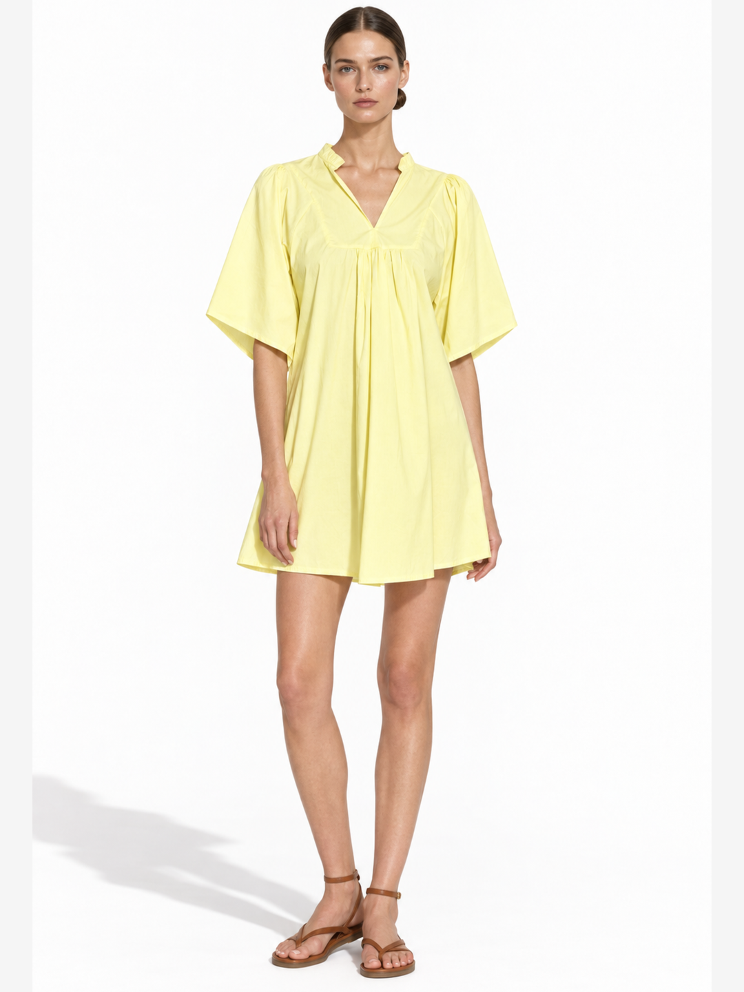 Nicola Ruffle Neck Gathered Flutter Sleeve Mini Dress