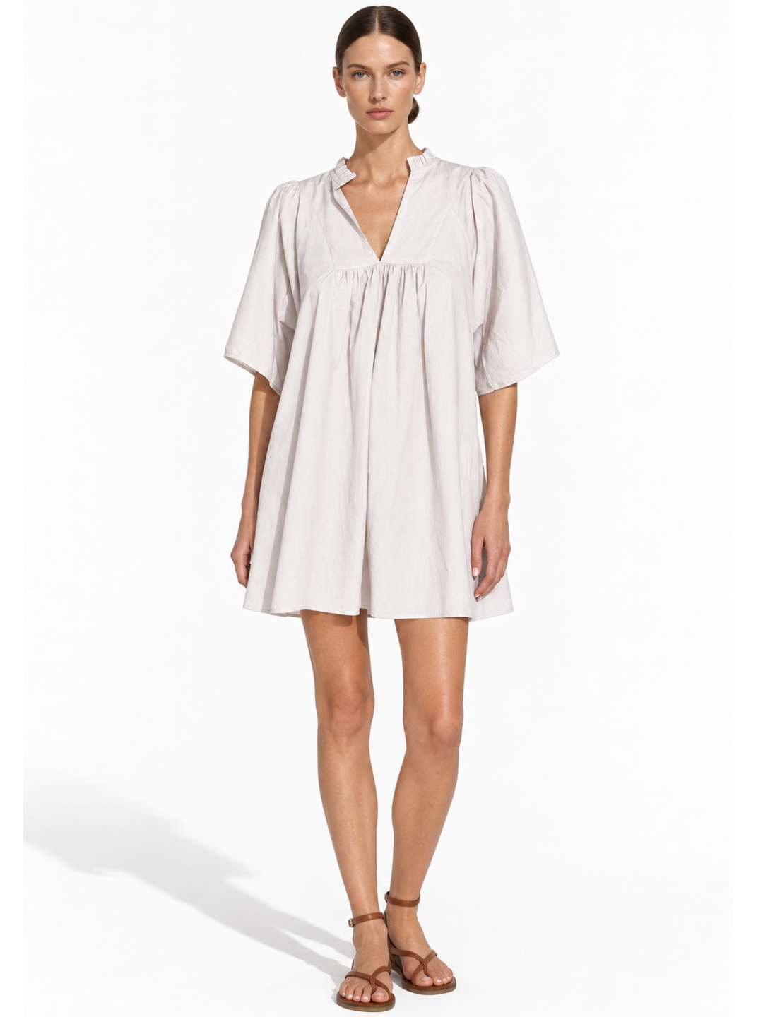 Nicola Ruffle Neck Gathered Flutter Sleeve Mini Dress