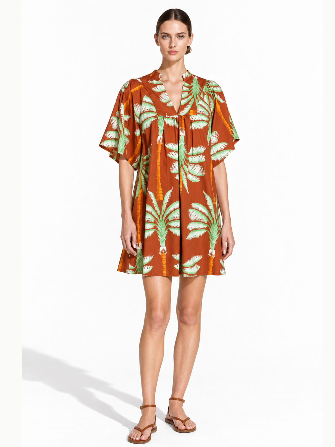 Nicola Ruffle Neck Gathered Flutter Sleeve Mini Dress