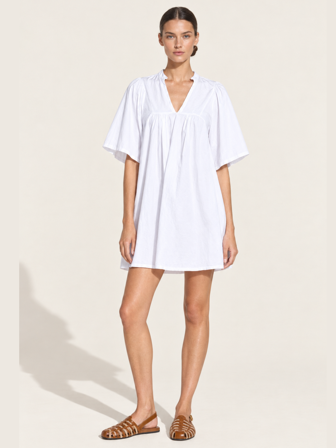 Nicola Ruffle Neck Gathered Flutter Sleeve Mini Dress
