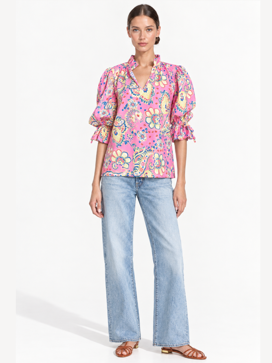 Remy Ruffle Neck Balloon Sleeve Top
