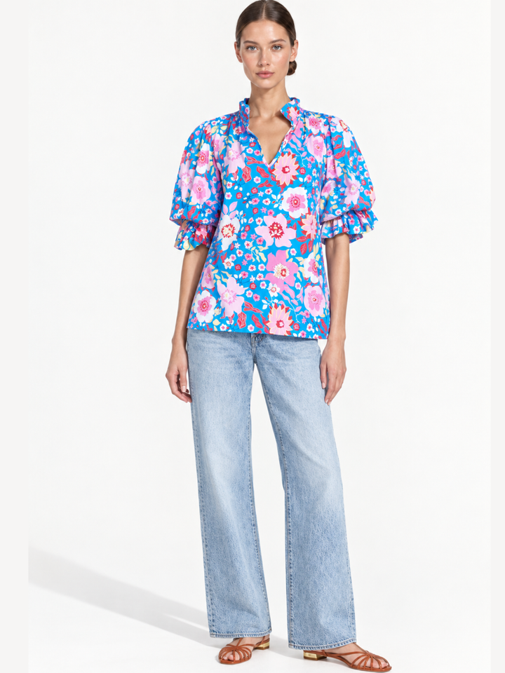 Remy Ruffle Neck Balloon Sleeve Top