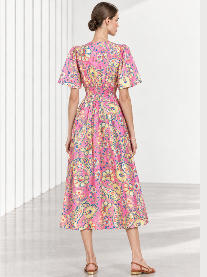 Aster Puff Sleeve Wrap Midi Dress