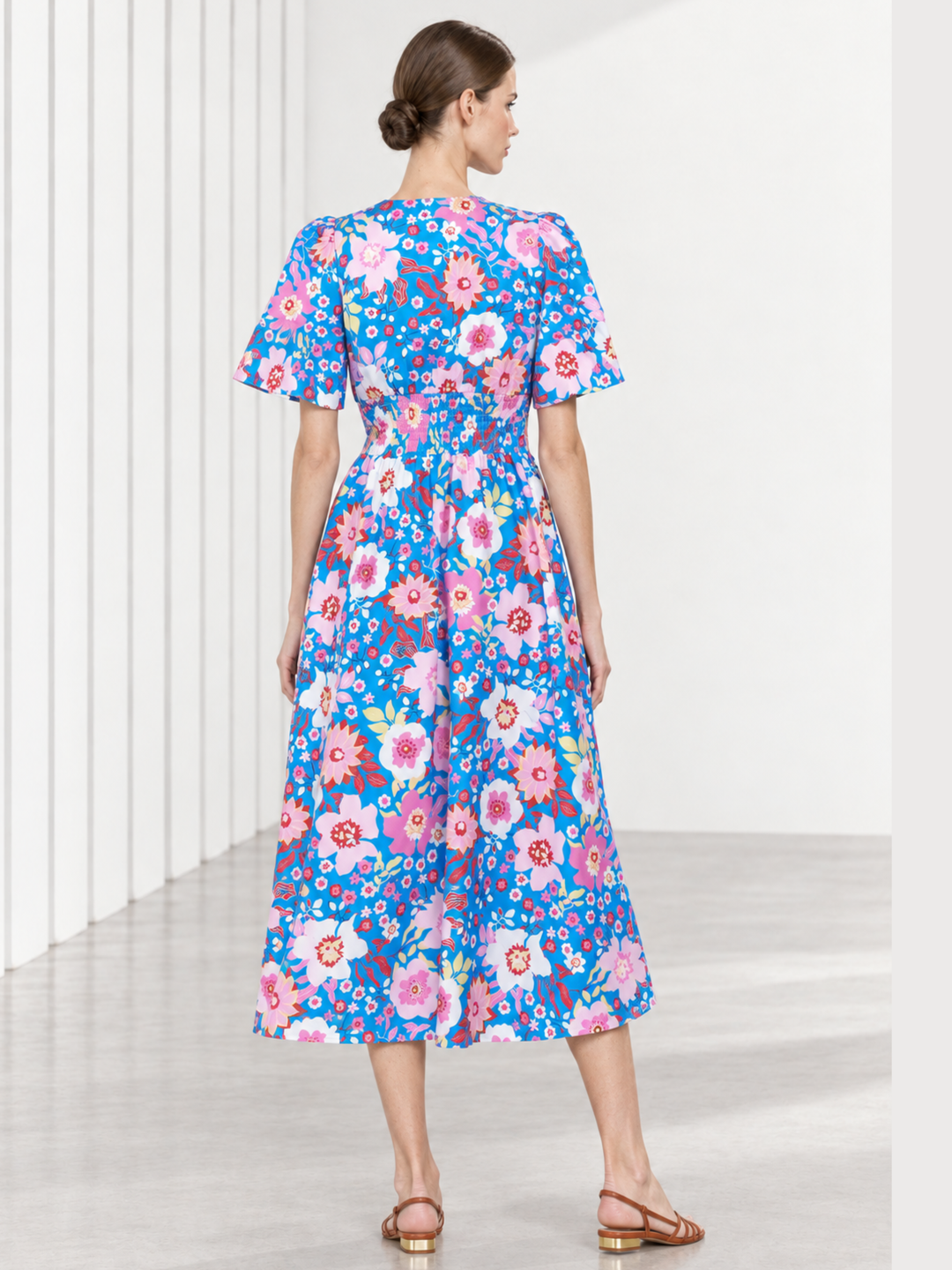 Aster Puff Sleeve Wrap Midi Dress