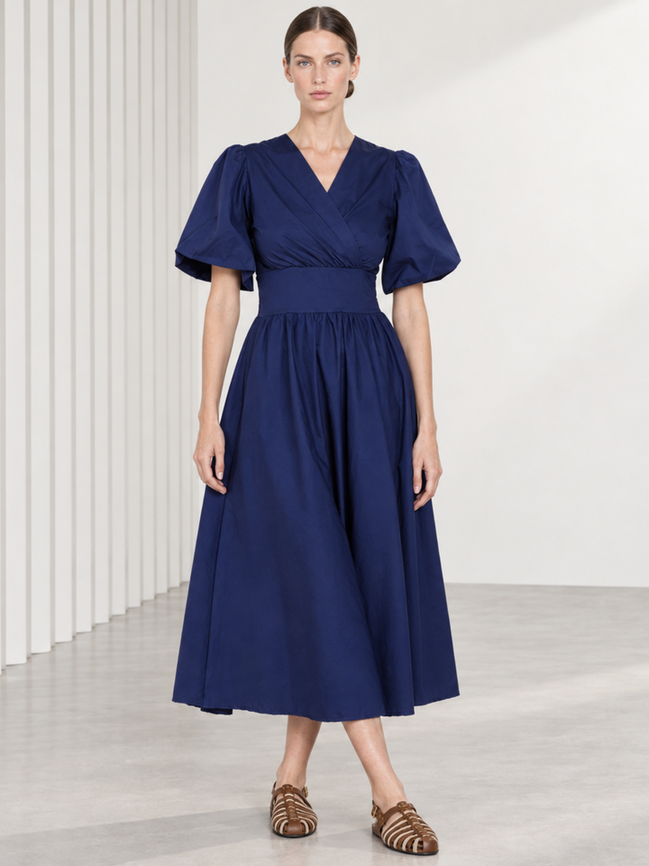 Aster Puff Sleeve Wrap Midi Dress