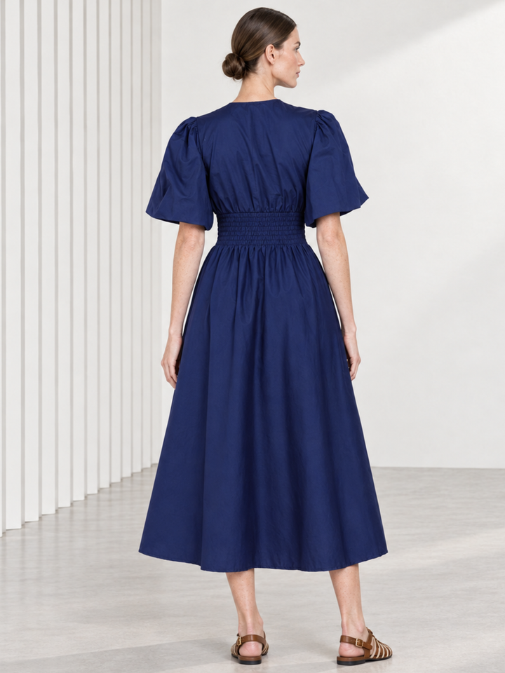 Aster Puff Sleeve Wrap Midi Dress