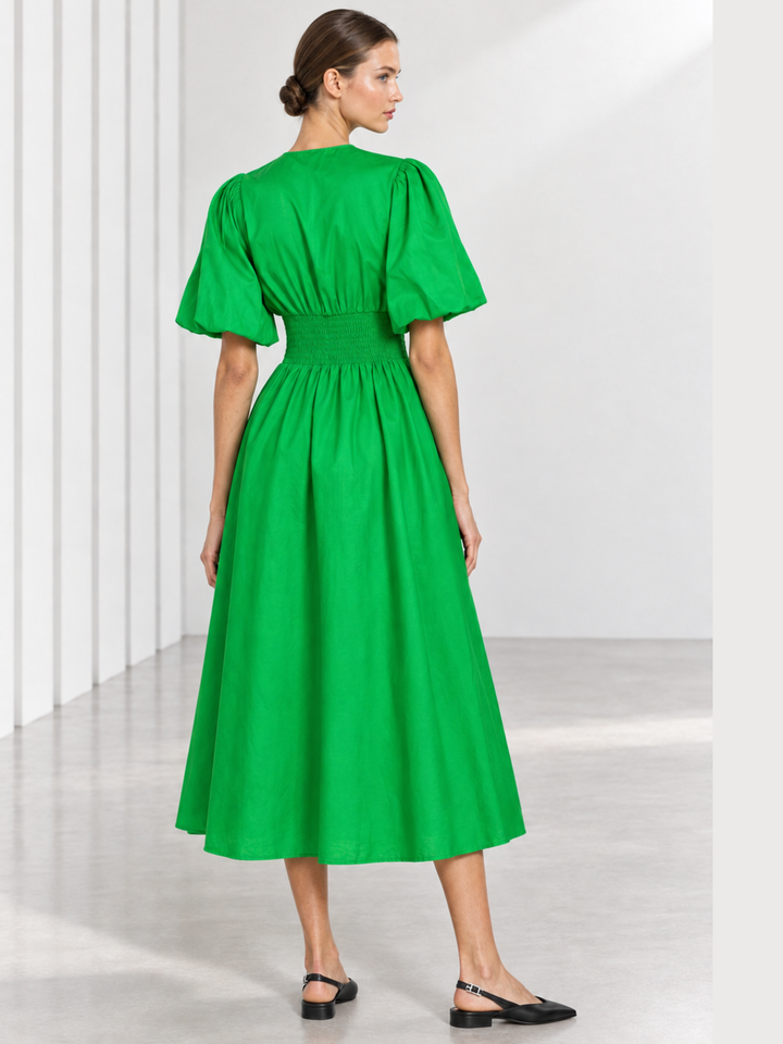 Aster Puff Sleeve Wrap Midi Dress