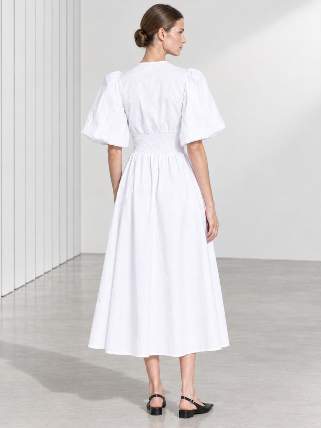 Aster Puff Sleeve Wrap Midi Dress