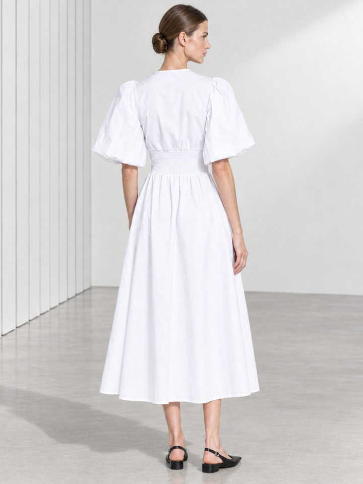 Aster Puff Sleeve Wrap Midi Dress
