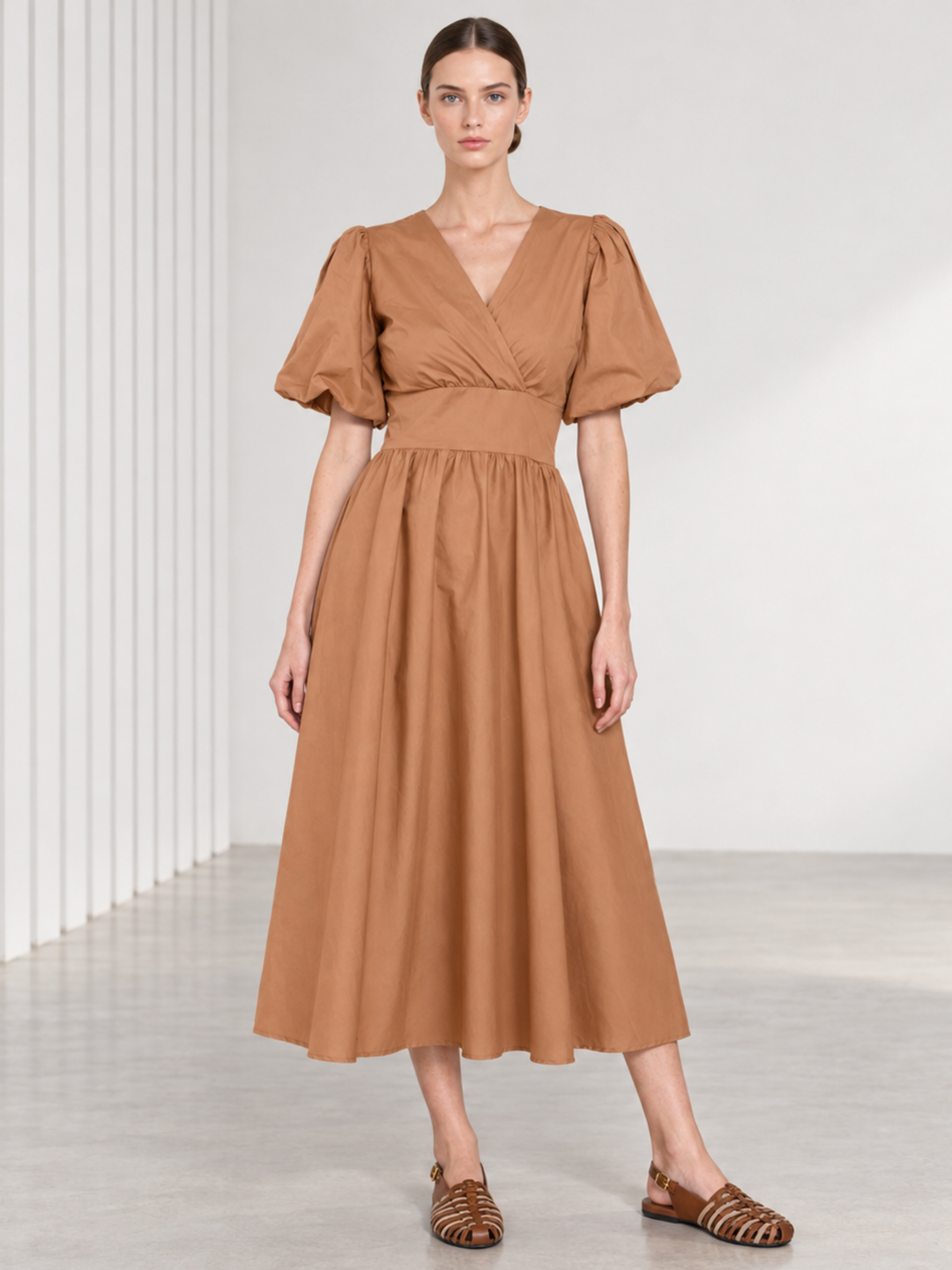 Aster Puff Sleeve Wrap Midi Dress