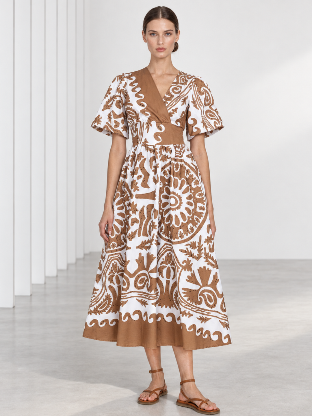 Aster Puff Sleeve Wrap Midi Dress