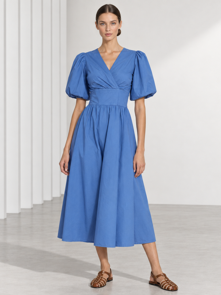 Aster Puff Sleeve Wrap Midi Dress