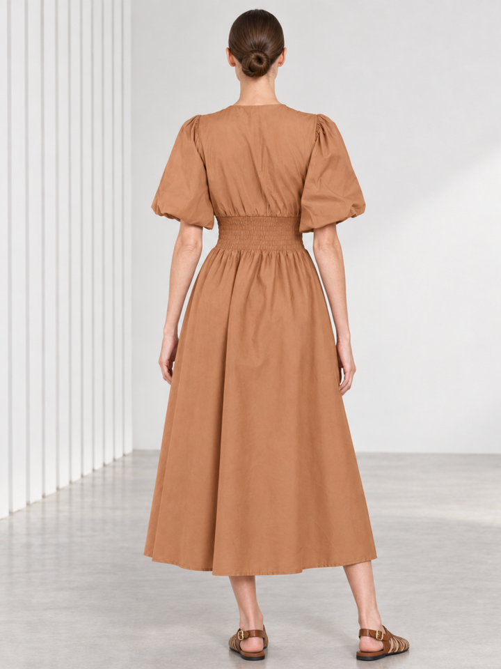 Aster Puff Sleeve Wrap Midi Dress
