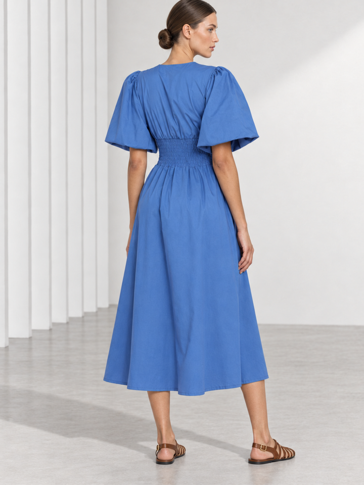 Aster Puff Sleeve Wrap Midi Dress