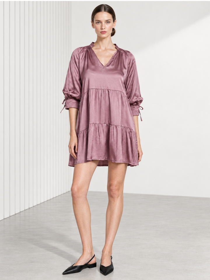 Nora Tiered Satin Babydoll Mini Dress