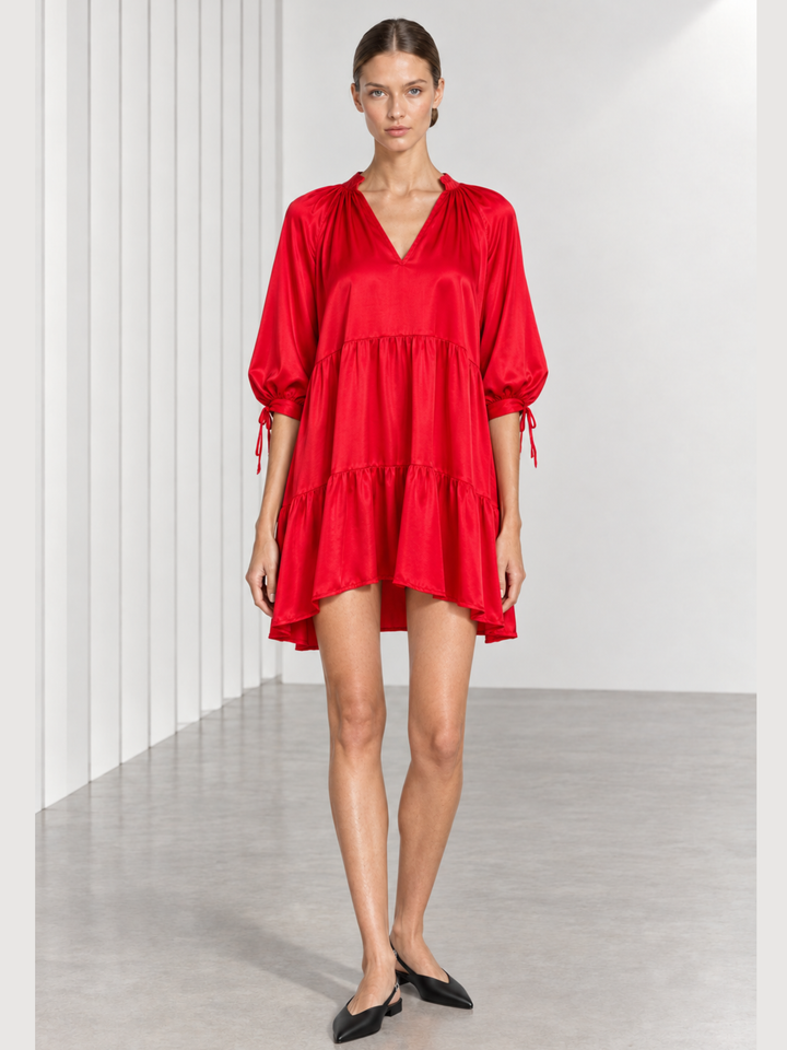 Nora Tiered Satin Babydoll Mini Dress