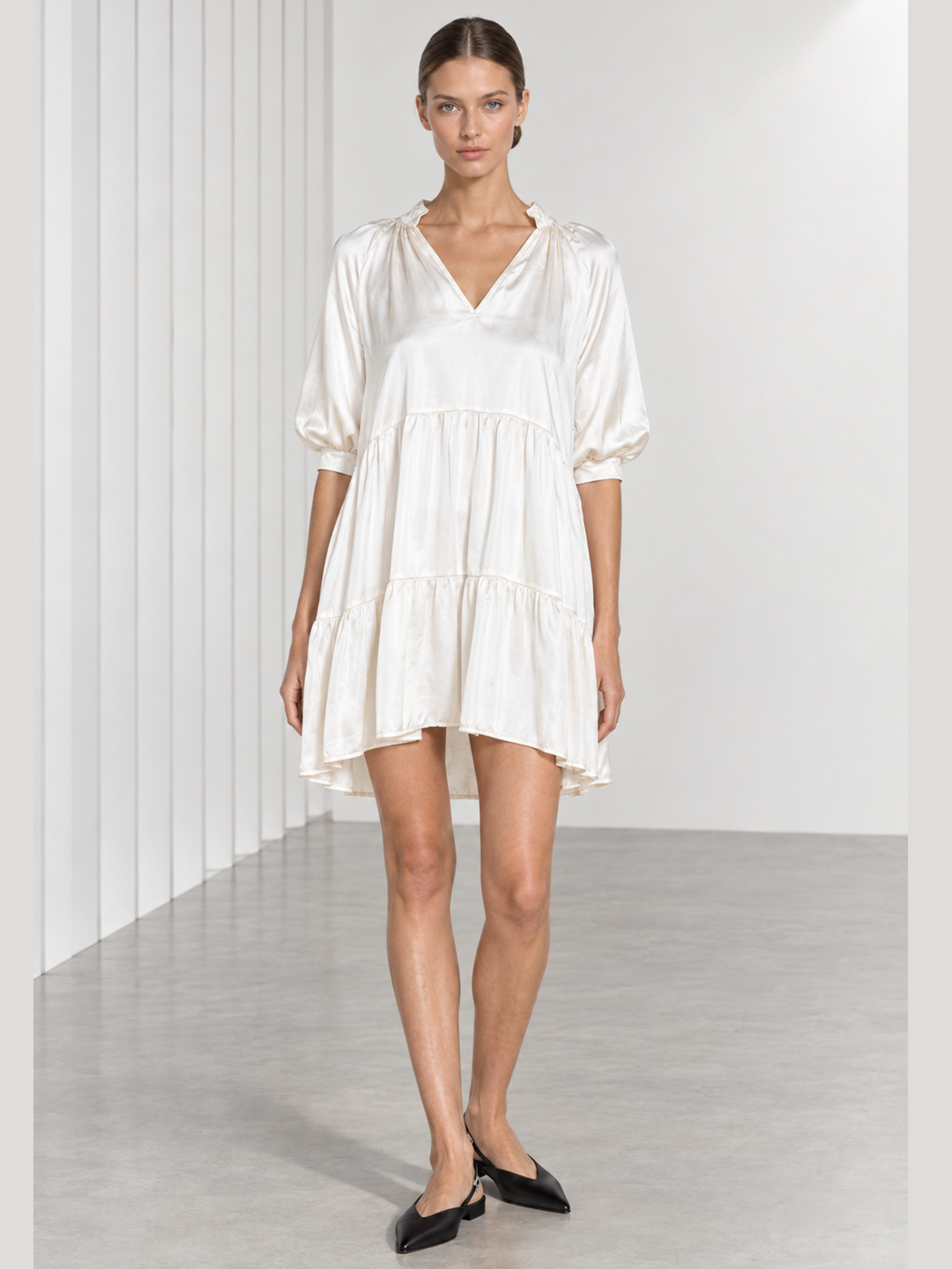 Nora Tiered Satin Babydoll Mini Dress