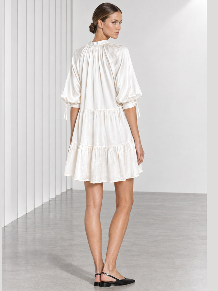 Nora Tiered Satin Babydoll Mini Dress