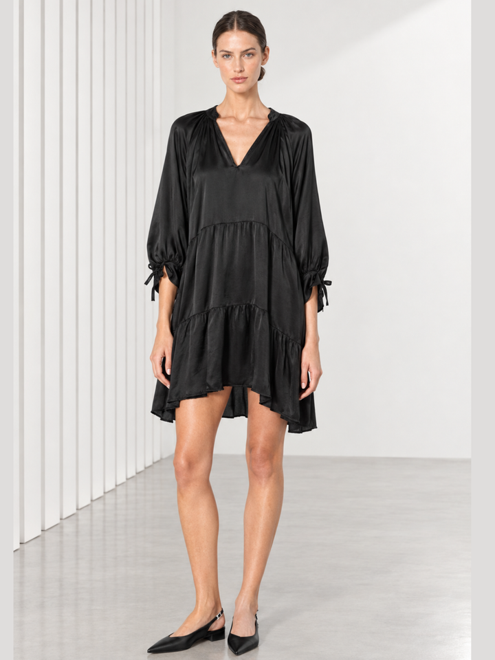 Nora Tiered Satin Babydoll Mini Dress