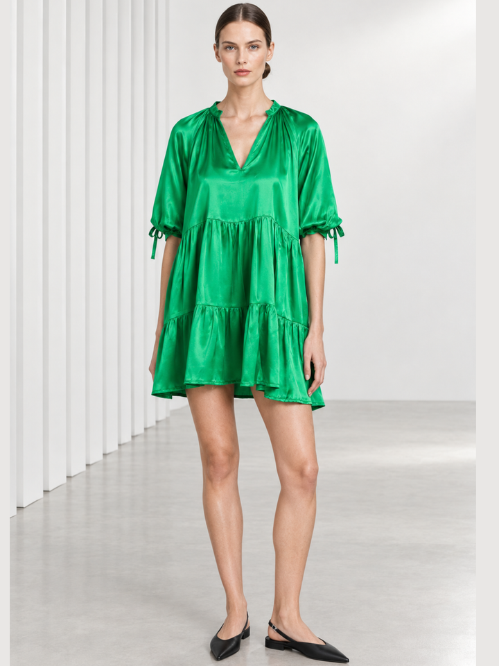 Nora Tiered Satin Babydoll Mini Dress