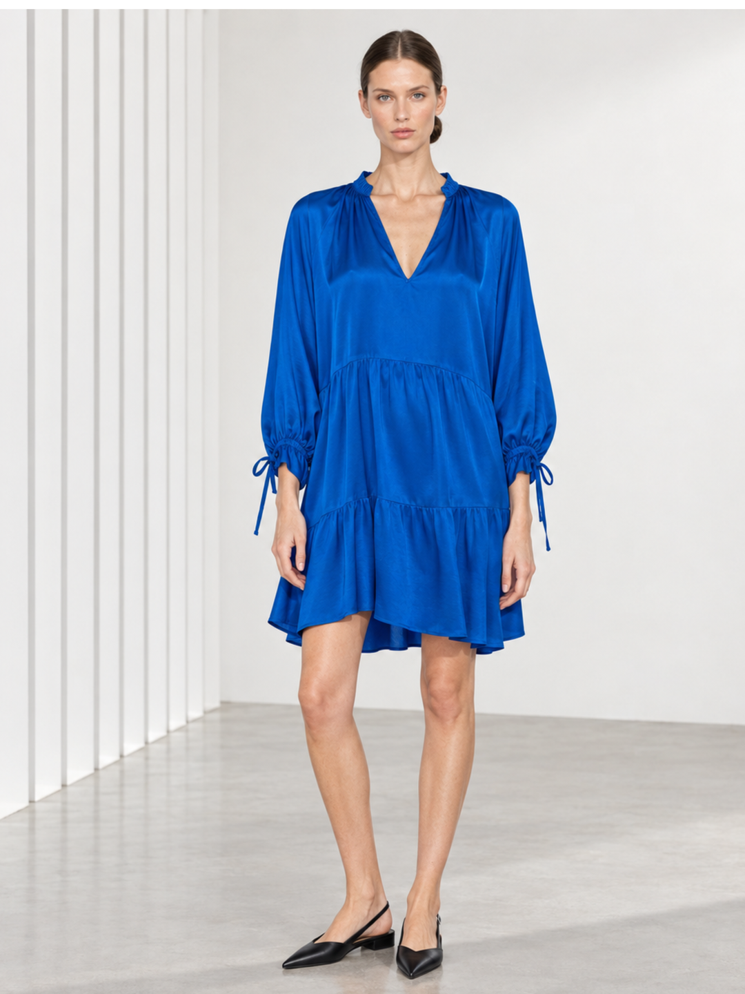 Nora Tiered Satin Babydoll Mini Dress