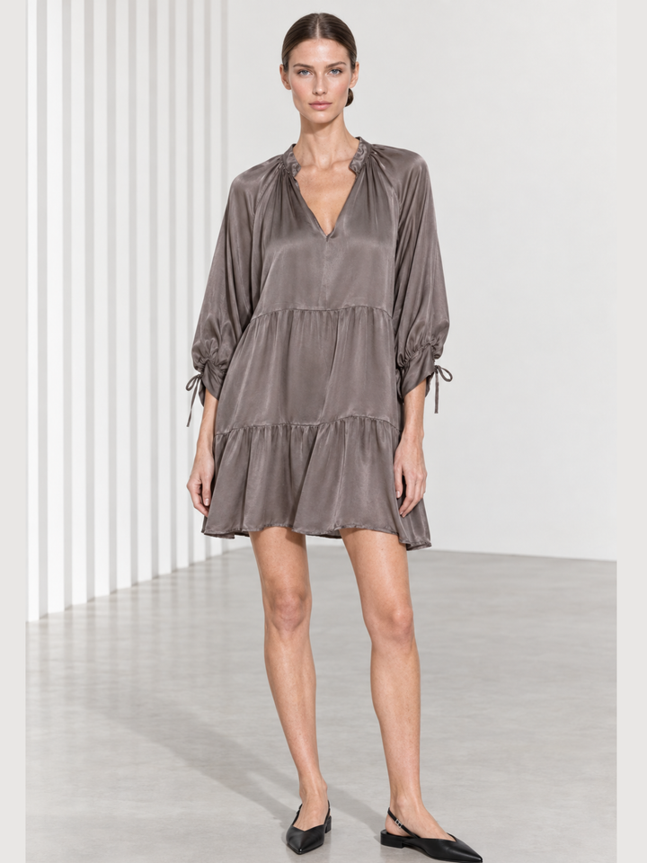 Nora Tiered Satin Babydoll Mini Dress