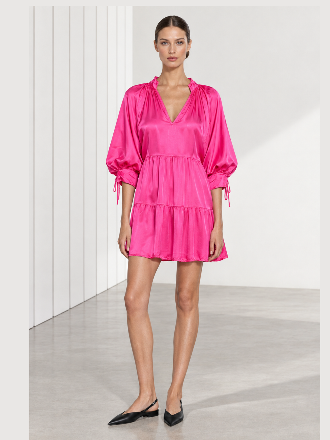 Nora Tiered Satin Babydoll Mini Dress