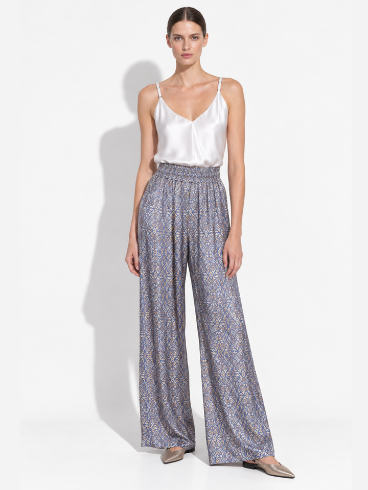 Amara Satin Wide-Leg Paperbag Waist Pants