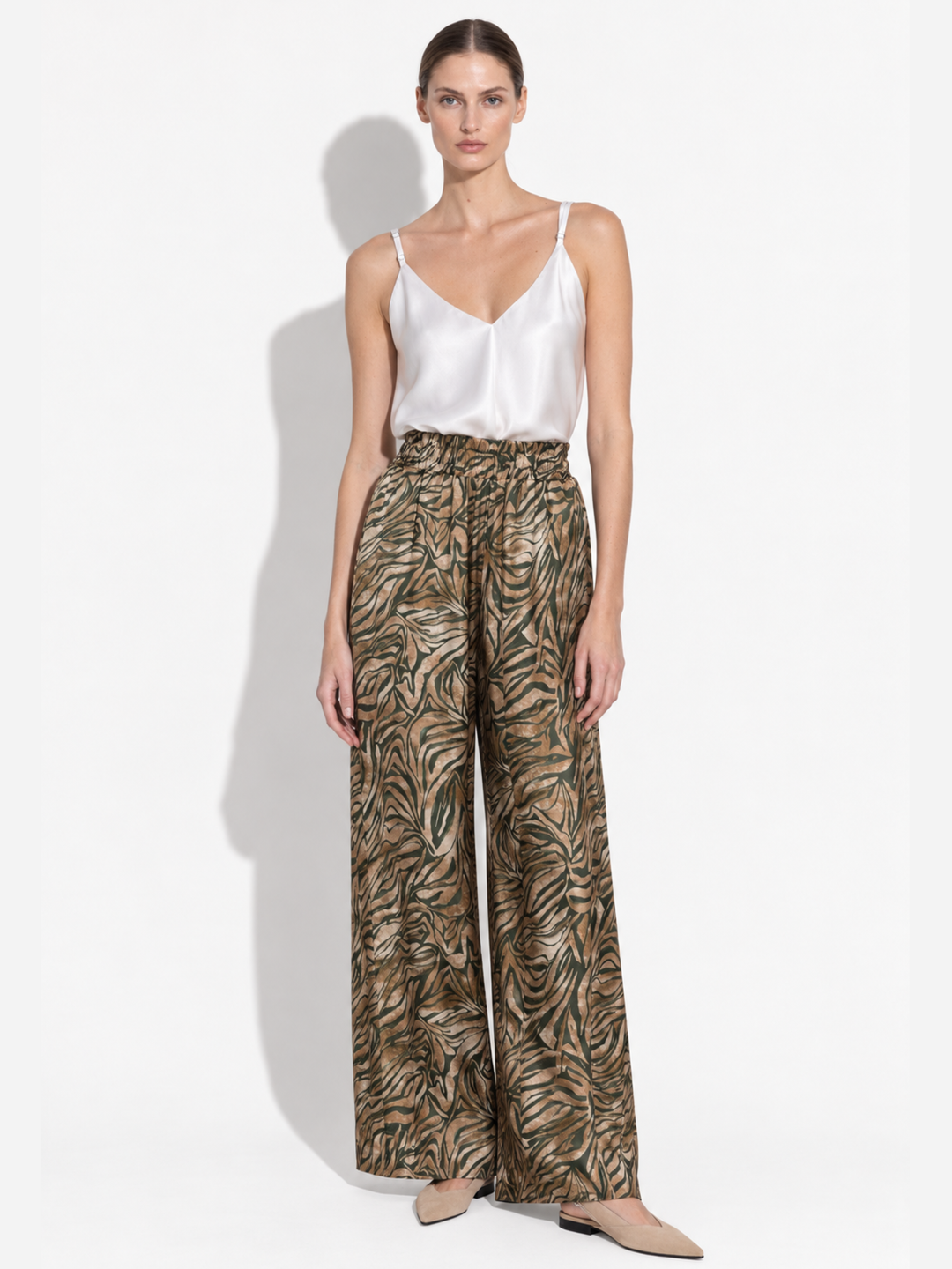 Amara Satin Wide-Leg Paperbag Waist Pants