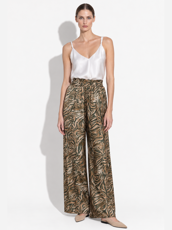 Amara Satin Wide-Leg Paperbag Waist Pants