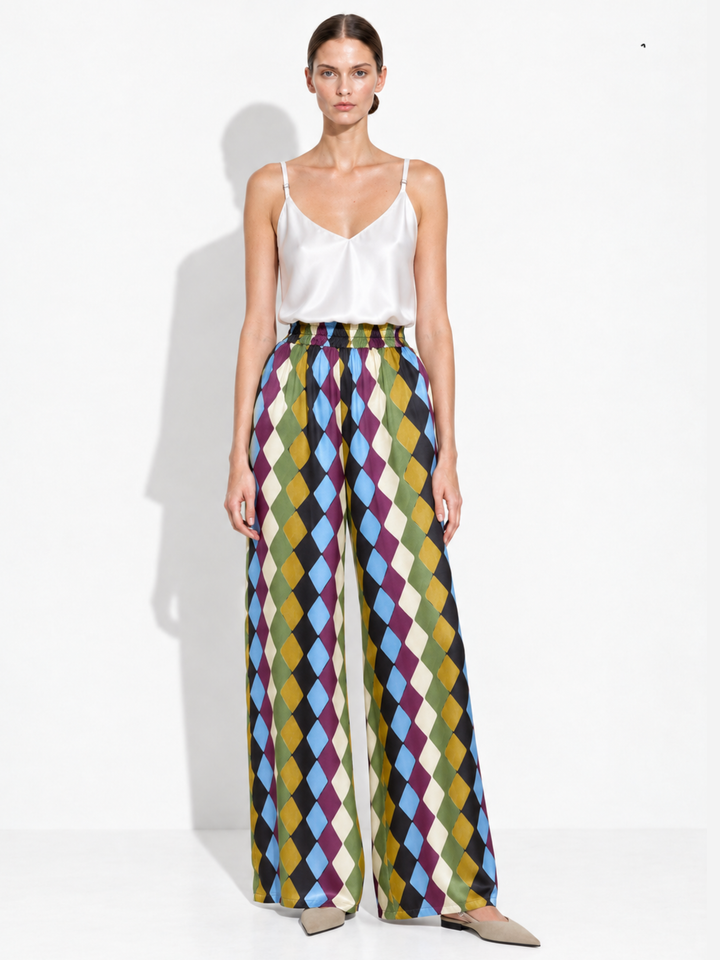 Amara Satin Wide-Leg Paperbag Waist Pants
