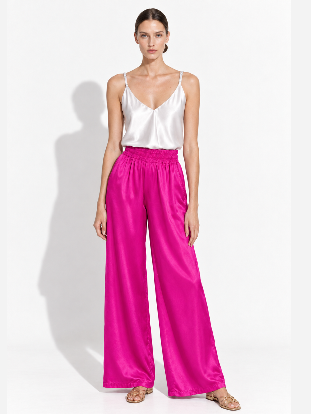 Amara Satin Wide-Leg Paperbag Waist Pants
