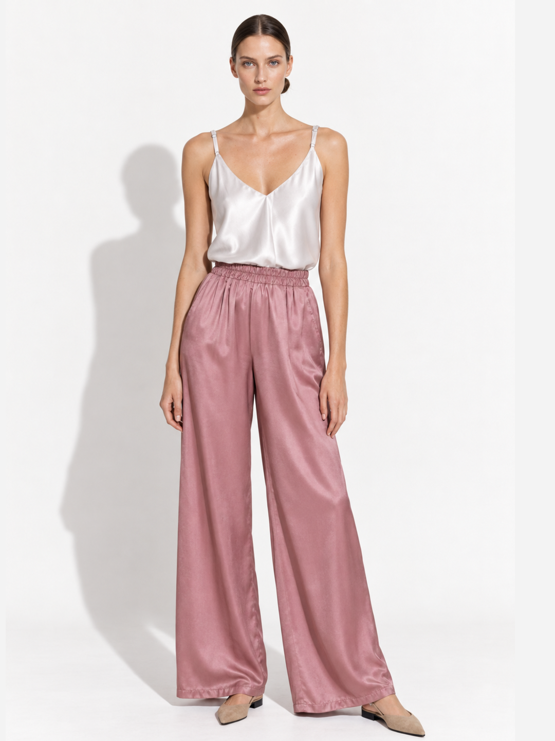 Amara Satin Wide-Leg Paperbag Waist Pants