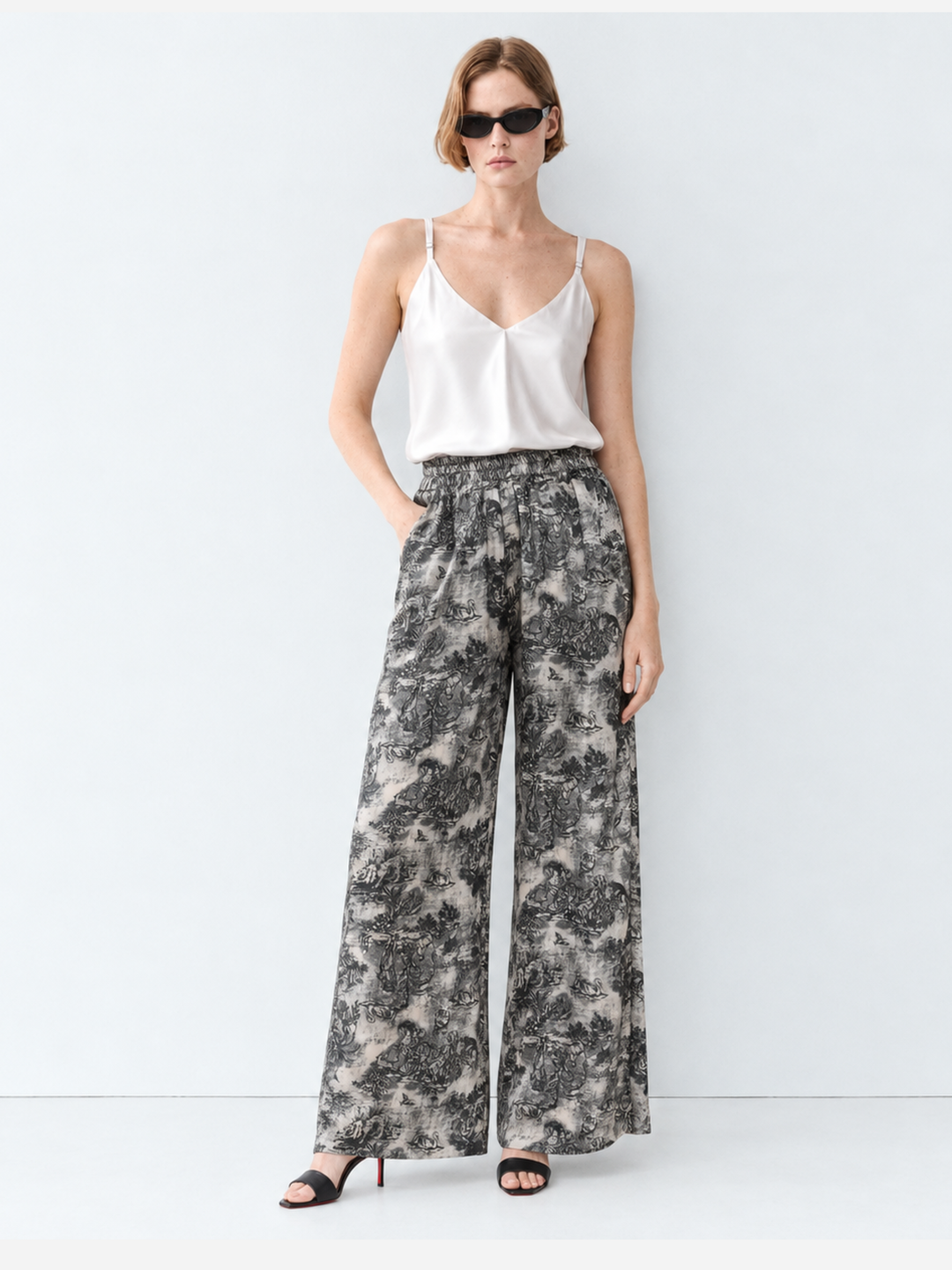 Amara Satin Wide-Leg Paperbag Waist Pants
