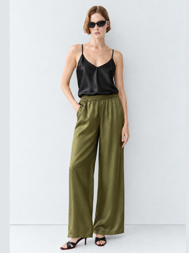 Amara Satin Wide-Leg Paperbag Waist Pants