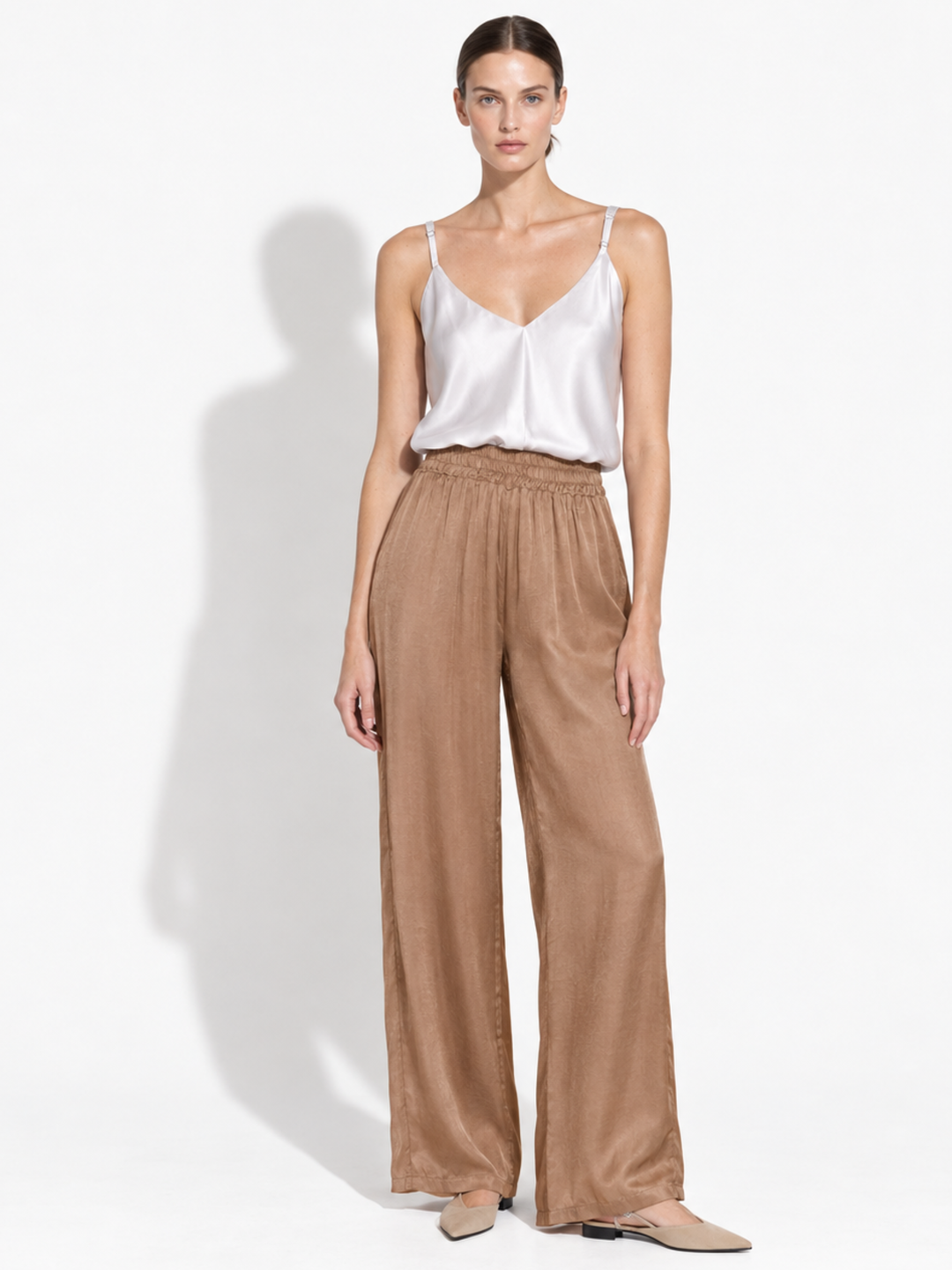 Amara Satin Wide-Leg Paperbag Waist Pants