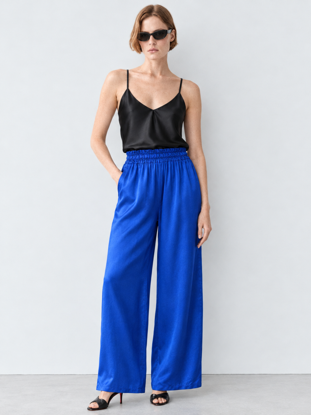 Amara Satin Wide-Leg Paperbag Waist Pants