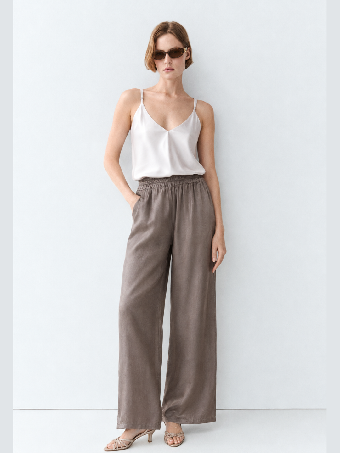 Amara Satin Wide-Leg Paperbag Waist Pants