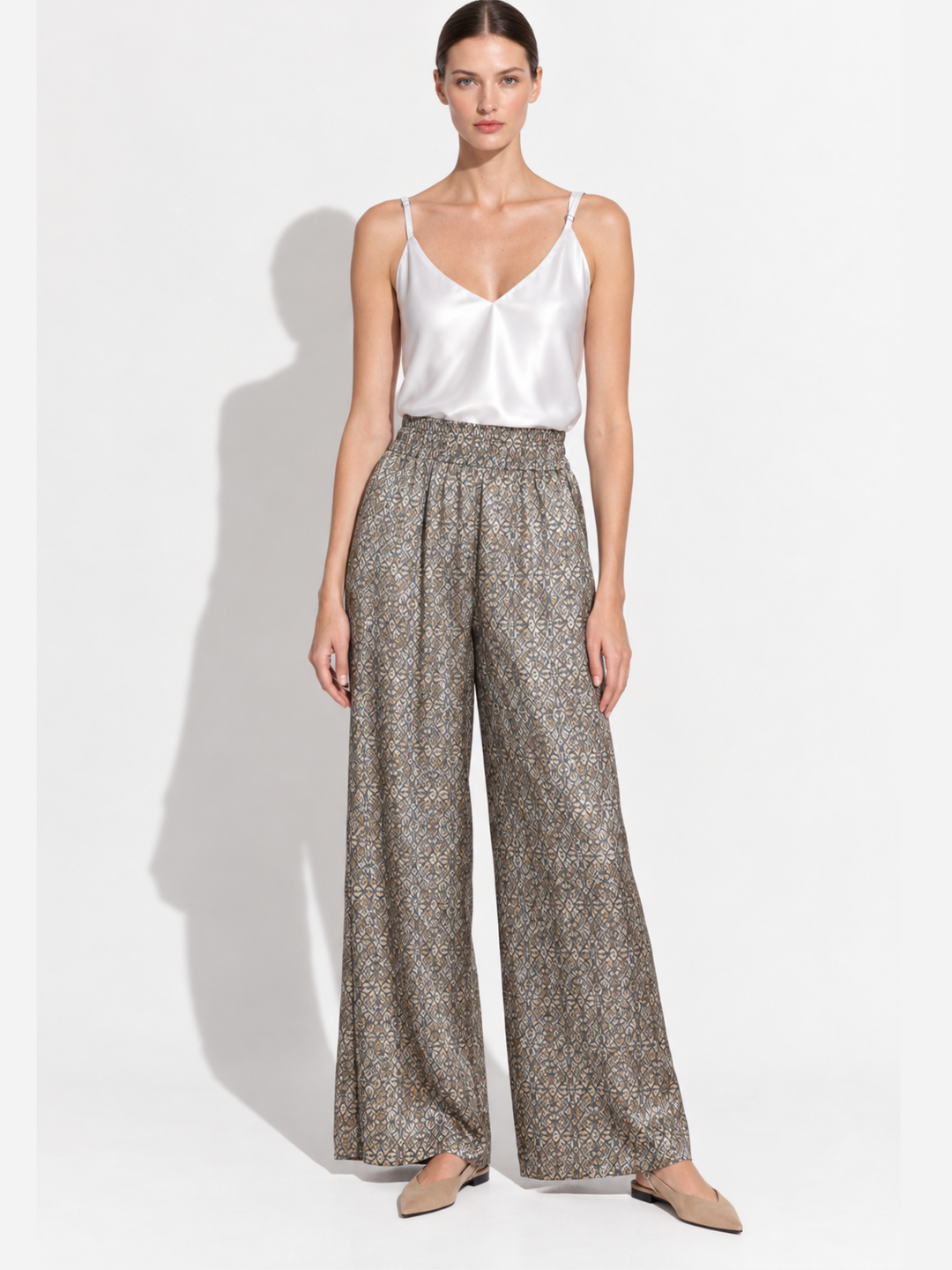 Amara Satin Wide-Leg Paperbag Waist Pants