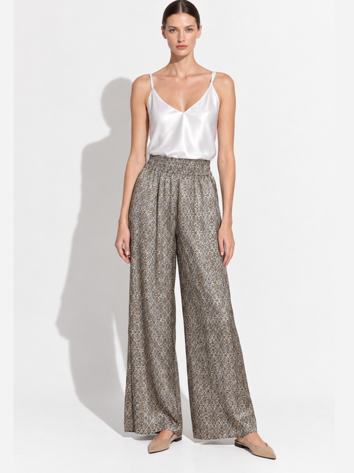 Amara Satin Wide-Leg Paperbag Waist Pants
