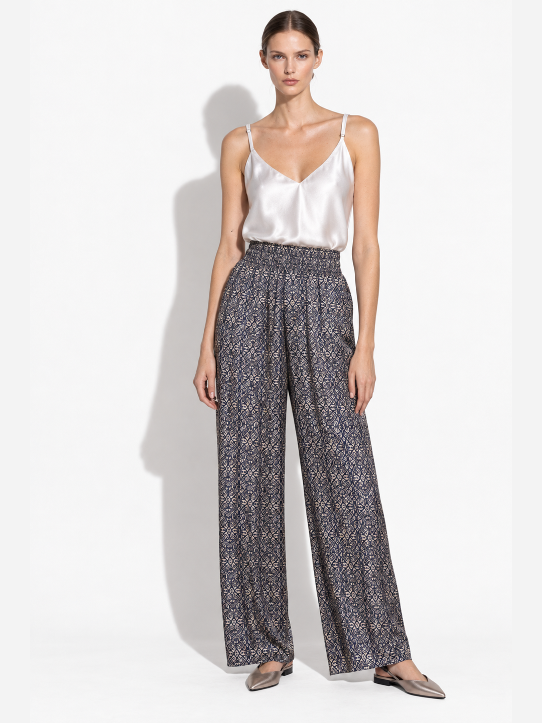 Amara Satin Wide-Leg Paperbag Waist Pants